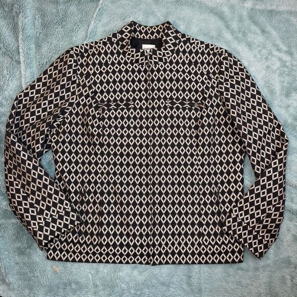 Chico's Black & White Diamond Print Zip-Up Jacket (size 3) - Picture 1 of 6